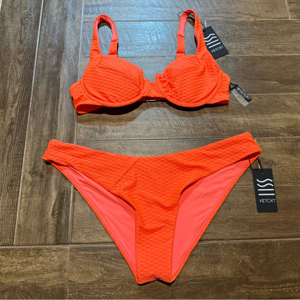 Vetchy Women's Textured Orange Bikini Set